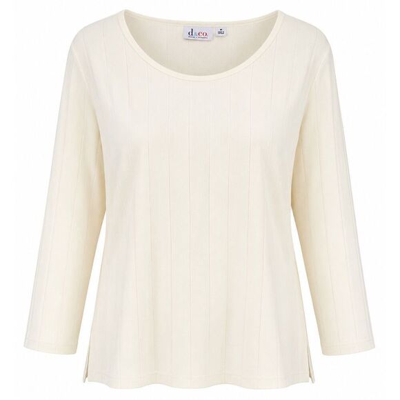 Denim&Co Tops - Denim Co Long Sleeve Top Womens Plus Size XL Wide Ribbed Scoop Neck Casual Ivory